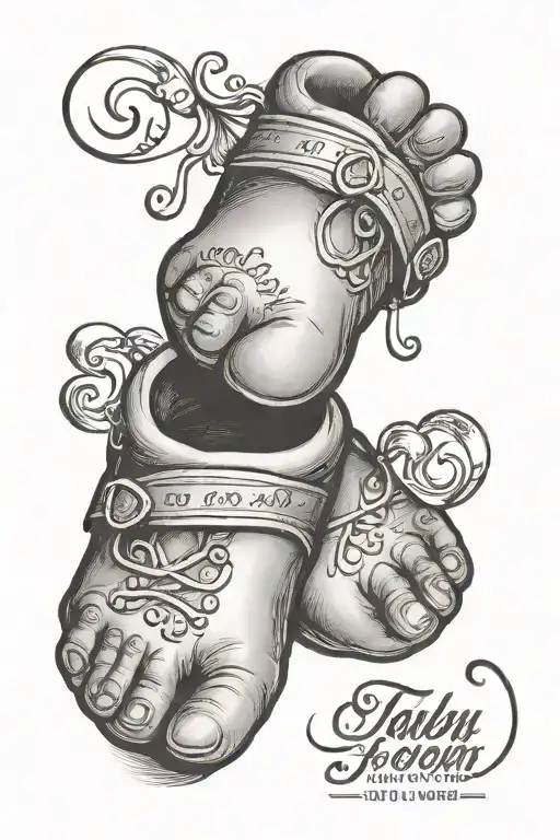 baby feet imprint with name and birthday date tattoo design idea