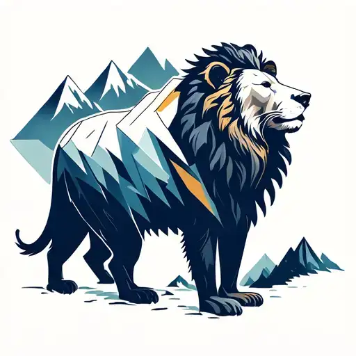 Bear and Lion mountains panorama tattoo design idea