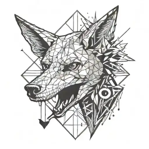 coyote head skull with crow flying tattoo design idea