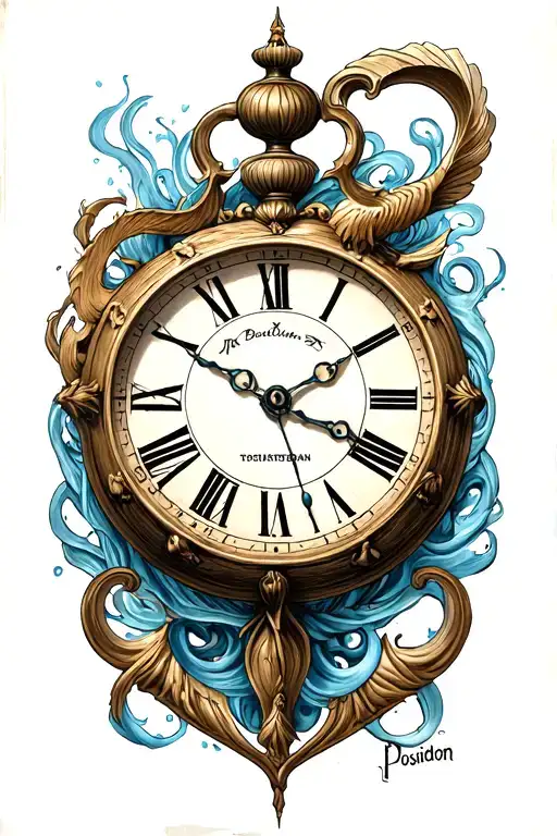 Clock, Posiedon, Strong tattoo design idea