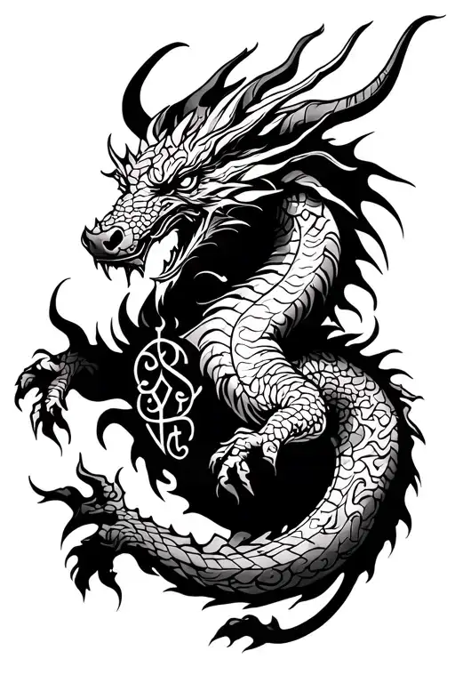dragon and bull with rune tattoo design idea