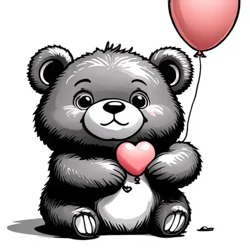 cute bear with a heart shaped ballooon in his hands tattoo design idea