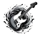bass guitar outline and hurricane swirling tattoo design idea