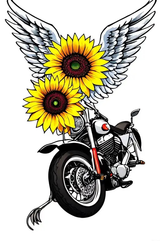sunflower motorcycle angel wings tattoo design idea