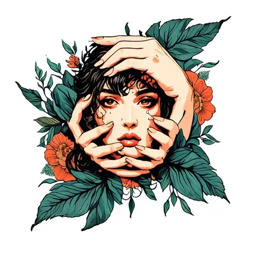 hands choking a woman tattoo design idea