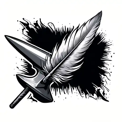a tattoo of a feather with an anvil as its shadow tattoo design idea