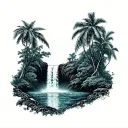 Hawaii waterfall and trees tattoo design idea