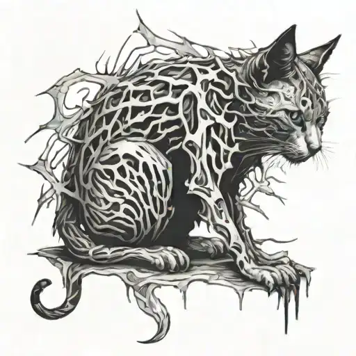 cat demonic spine ripped skin glass bones tattoo design idea