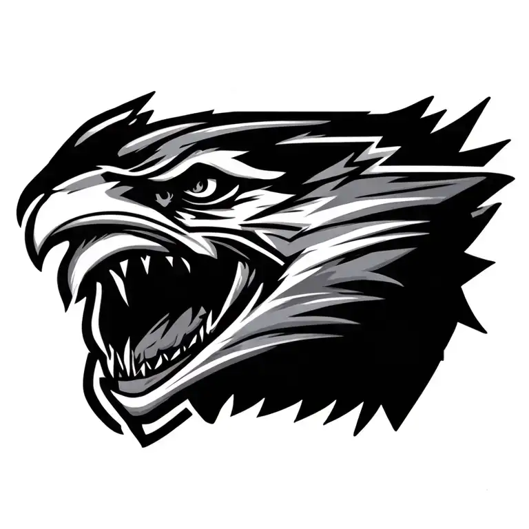 scary hunted seahawk logo merged tattoo design idea