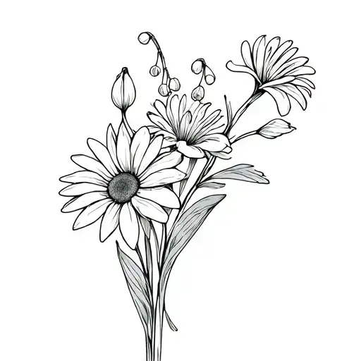 simple bouquet of flowers (lily of the valley and chrysanthemum) tattoo design idea