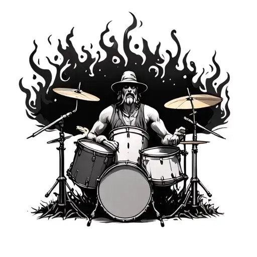 burnt forest rip drummer playing a drum tattoo design idea