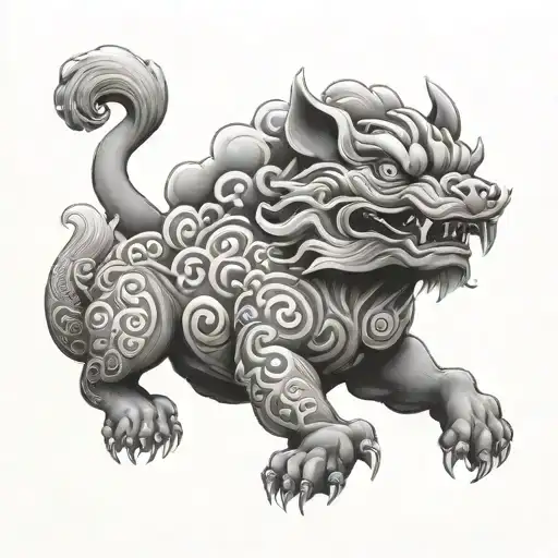 fu dog,clouds tattoo design idea