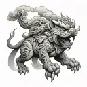 fu dog,clouds tattoo design idea