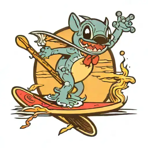 stich doing stand up paddle surf tattoo design idea