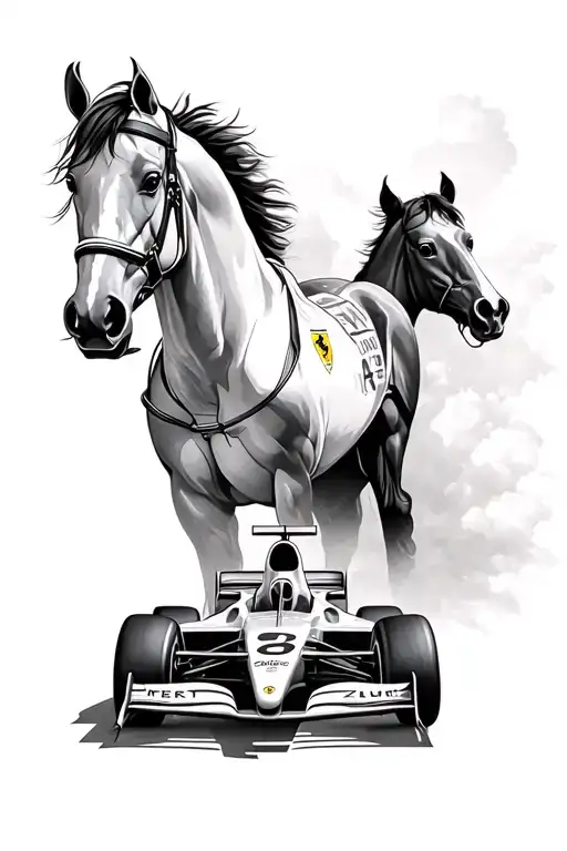ferrari f1 car racing and a horse tattoo design idea