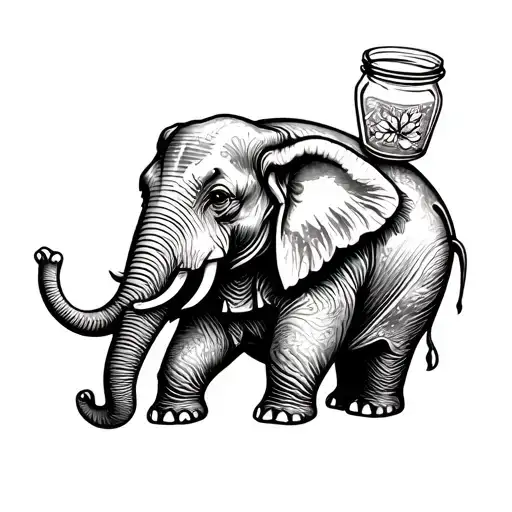 Elephant holding a jam jar tattoo design idea