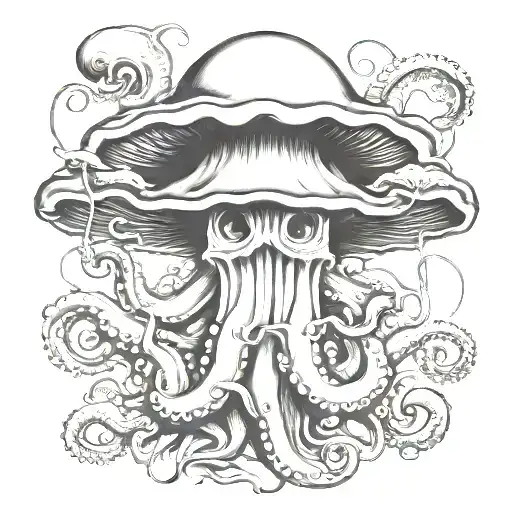 mushrooms octopus horror movie poster tattoo design idea