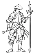 Landsknecht leaning on halberd, full body tattoo design idea