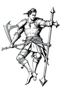 Landsknecht leaning on halberd, full body tattoo design idea