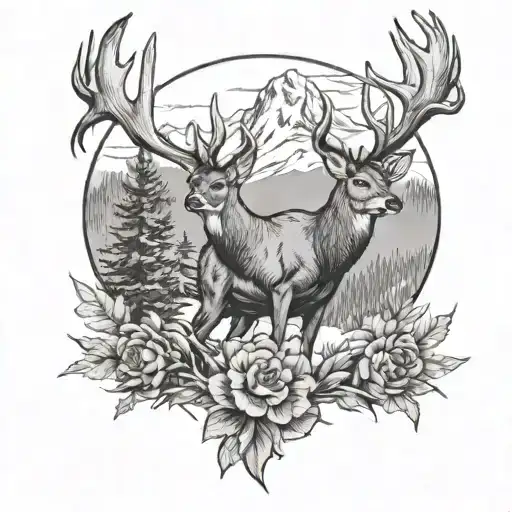 whitetail deer and turkey sleeve tattoo mountains tattoo design idea
