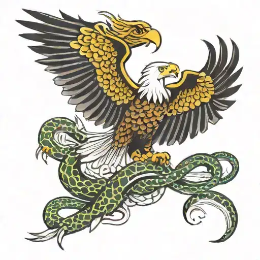 eagle with spread wings with a snake in its beak symbolizing tattoo design idea