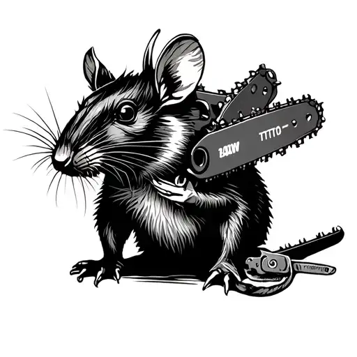 A rat with a chainsaw in its head tattoo design idea