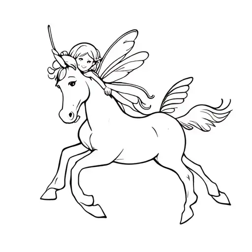 a cute baby fairy riding a cute horse flying tattoo design idea