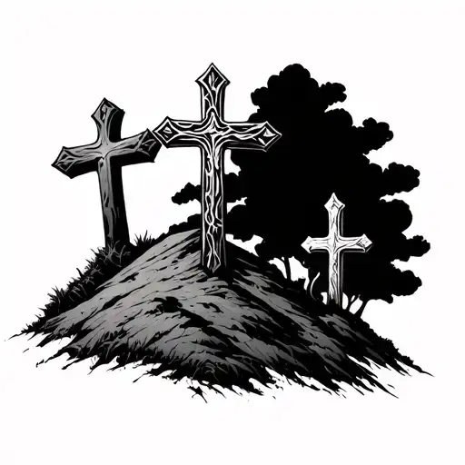 3 Crosses On Hill with nothing else tattoo design idea