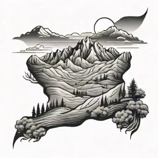 A serene landscape of rolling hills and mountains in Kurdistan tattoo design idea