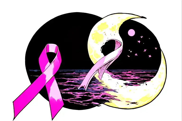 sunrise/setting moon with fuck cancer ribbon tattoo design idea