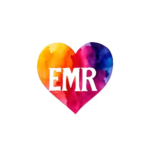 initials 'EMR' inside a multicoloured abstract heart shape tattoo design idea