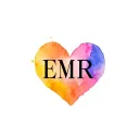 initials 'EMR' inside a multicoloured abstract heart shape tattoo design idea