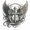 A tattoo design featuring a cross and angel wings intertwined, symbolizing the eternal struggle between good and evil tattoo design idea