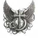 A tattoo design featuring a cross and angel wings intertwined, symbolizing the eternal struggle between good and evil tattoo design idea