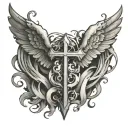A tattoo design featuring a cross and angel wings intertwined, symbolizing the eternal struggle between good and evil tattoo design idea