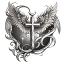 A tattoo design featuring a cross and angel wings intertwined, symbolizing the eternal struggle between good and evil tattoo design idea
