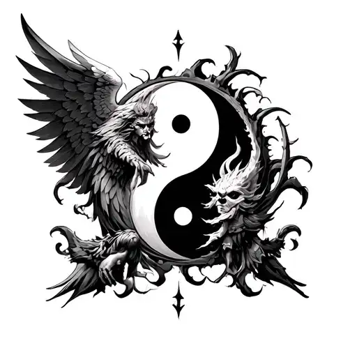 chernobog Slavic god battle angel on yin yang symbol tattoo design idea