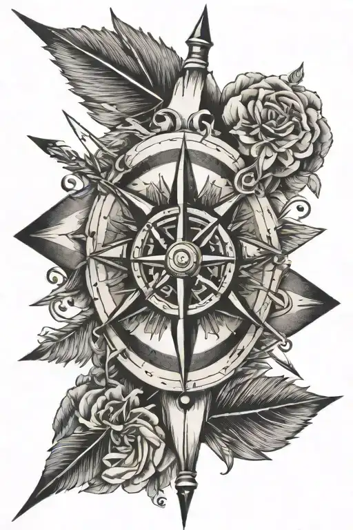 three arrows with compass rose tattoo design idea