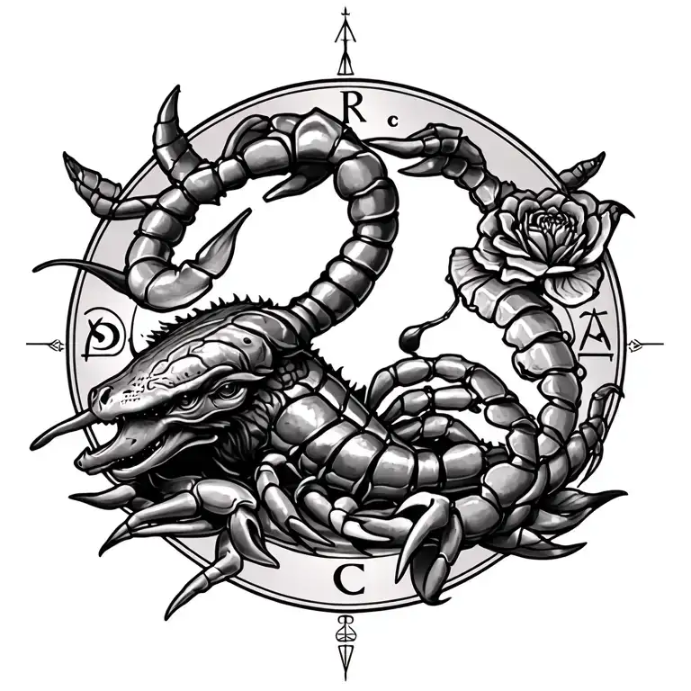 Tattoo for women's lower back with a bull a scorpion and cancer (Astrology sign) tattoo design idea