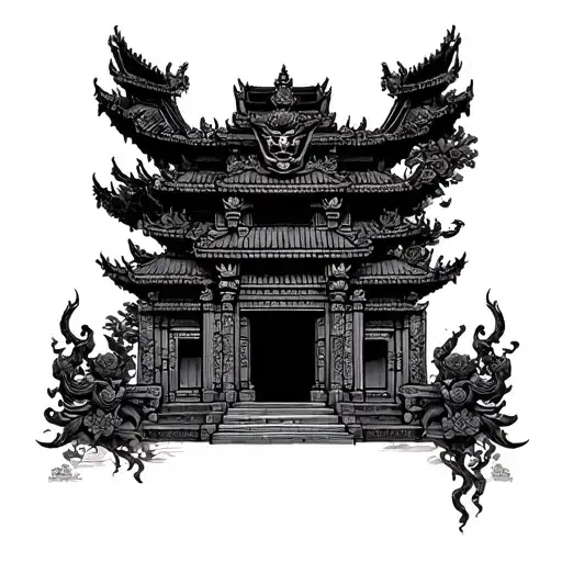 half barong half Bali temple gate tattoo design idea