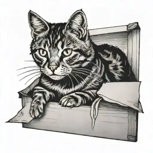 cat in cardboard box tattoo design idea