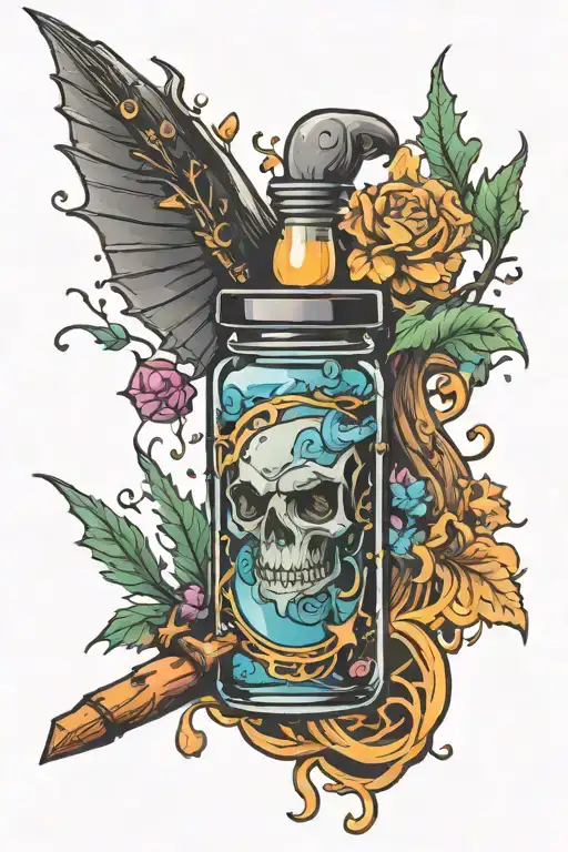 fairy witch broomstick potion crystals spell   tattoo design idea