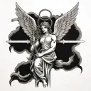 angel holding cross tattoo design idea
