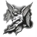 angel holding cross tattoo design idea