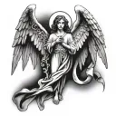 angel holding cross tattoo design idea