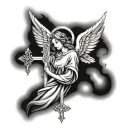 angel holding cross tattoo design idea