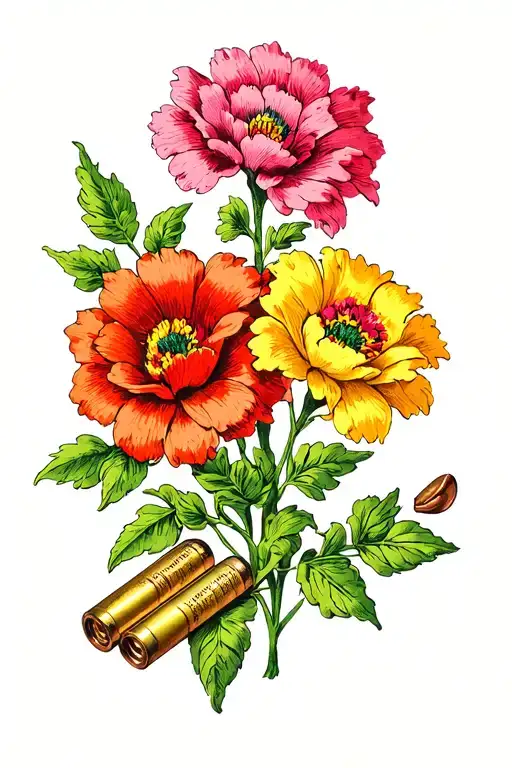 shotgun shells and flowers growing tattoo design idea
