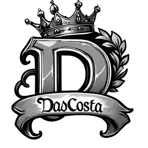 crown over the letter D with the name DaCosta over it tattoo design idea