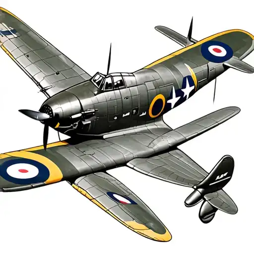 spitfire plane flying black and white tattoo design idea