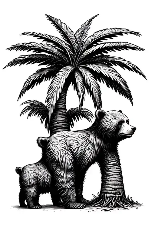 Palm Tree 3 litle bears tattoo design idea